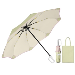 Parapluie à bouton-pression entièrement automatique à 8 baleines, design de sécurité à bords arrondis, garniture rose, coloré, revêtement en nylon 190T, protection solaire - Product Image 1