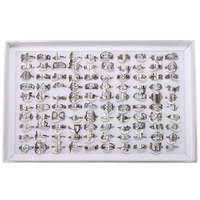 100 Pièces/Boîte Bagues de Mode Mixtes Argent et Or Pas Chères pour Femmes, Set de Bijoux de Mariage et de Fiançailles, Lot en Gros, Bagues Homme en Acier Inoxydable