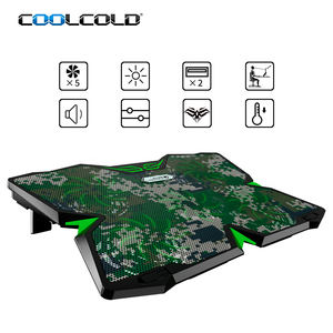 Lumière LED verte silencieuse 5 ventilateurs refroidisseur d'ordinateur <span class=keywords><strong>portable</strong></span> coussin de refroidissement ordinateur <span class=keywords><strong>portable</strong></span> de jeu support de refroidissement double port USB - Product Image 2