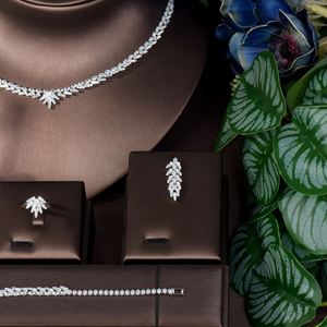 HIBRIDE-Ensemble collier et boucles d'oreilles 4 pièces avec zircone couleur or blanc, ensemble élégant de bijoux pour femmes, accessoires de fête et de mariage, N-1753 - Product Image 3