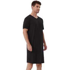 Chemise de nuit pour homme en viscose de bambou, manches courtes, col en V, coupe ample, tailles S à XXL, vente en gros - Product Image 1