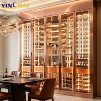 Armoire à vin en acier inoxydable sur mesure, cadre or rose, porte en verre trempé, éclairage d'ambiance LED, stockage de vin à température constante