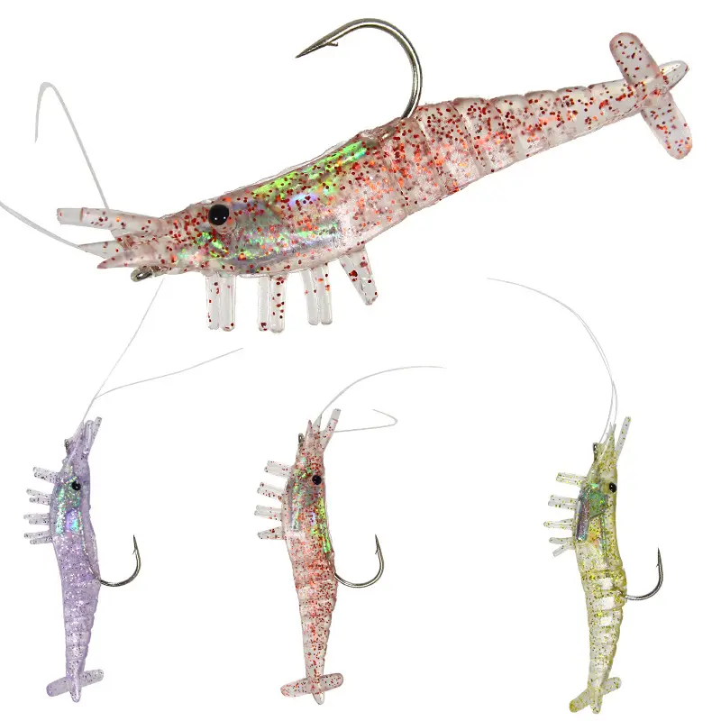 High quality wholesale silicone pvc soft plastic simulation worms with hooks 85mm fishing soft prawn shrimp lures