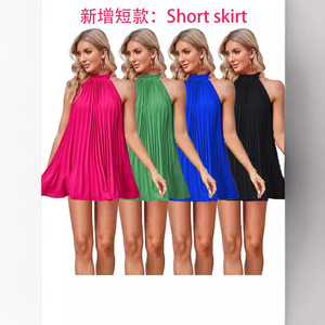 Nuevo <span class=keywords><strong>Vestido</strong></span> Elegante <span class=keywords><strong>de</strong></span> Primavera para Mujer, Color Sólido, Plisado, Sin Mangas, Cuello Alto, con Lazo y Cordones - Product Image 3