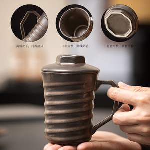 <span class=keywords><strong>Mug</strong></span> en céramique rétro avec couvercle et poignée, résistant aux hautes températures, compatible micro-ondes, supporte le logo laser, portable pour l'extérieur, 230 ml, vente en gros - Product Image 3