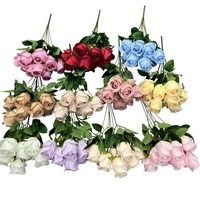 Bunga Mawar Buatan 9 Tangkai Model Dreamy Rose Buds-Silk Pan Weaving untuk Dekorasi Pernikahan, Pesta, dan Ruang Tamu Rumah
