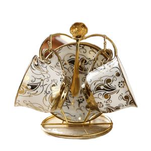 Juego de tazas y platillos con bandeja de postre, Set de té y café de China con borde dorado y diseño de Camelia <span class=keywords><strong>inglesa</strong></span>, Set de 15 unidades - Product Image 1