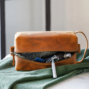 Borsa da Viaggio per Toilette <span class=keywords><strong>in</strong></span> Vera <span class=keywords><strong>Pelle</strong></span> di Alta Qualità, Astuccio Vintage per Kit da Bagno da <span class=keywords><strong>Uomo</strong></span> con Logo Personalizzato - Product Image 3