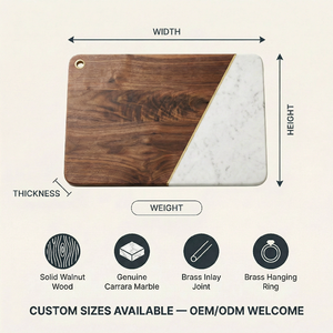 Planche à découper en bois de noyer de qualité supérieure et marbre blanc avec incrustation en laiton - Plateau élégant pour servir charcuterie et fromages pour la cuisine - Product Image 6