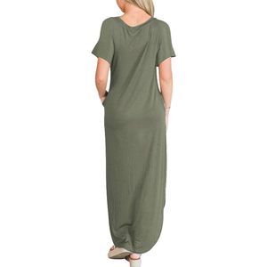 Vestido largo de verano para mujer, de manga corta, holgado, estilo camiseta, con cuello redondo y abertura, informal, para vacaciones, playa, vestido de sol, atuendo de viaje - Product Image 4