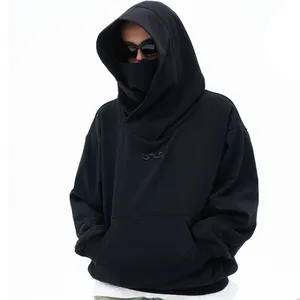 Fashionable OEM design customized solid color masked hoodie full face mask hoodies