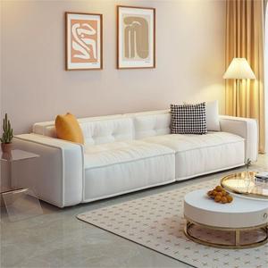 <b>Cream</b> Style Toast <b>Sofa</b> Nordic Italian Minimalist Lamb Velvet Living Room Small Family Fabric <b>Sofa</b> Set - Product Image 3