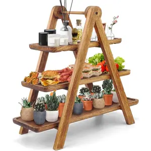 New Trending Products 2023 Bamboo Wood Rectangular Christmas 3 Tier Cupcake Stand and Towers Serving Tray