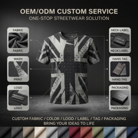 T-shirt graphique Union Jack pour homme, orné de strass, effet délavé, streetwear, marque privée, faible MOQ, usine OEM ODM