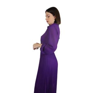 Robe longue plissée pour femme, robe maxi de style chemise, couleur violette - Product Image 3