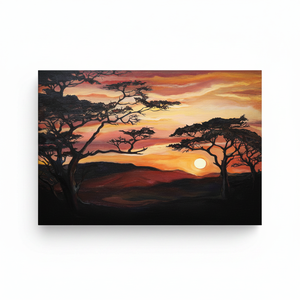Impresión en Lienzo Atardecer en Savannah: Obra de Arte de Paisaje Africano con Árboles, Lienzo Enrollado - Product Image 2