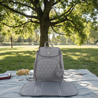Sac à dos décontracté en peluche motif herbe, sac à dos de maternité pour bébé avec détection de mouvement, fermeture éclair, grande capacité pour poussette, extérieur et shopping
