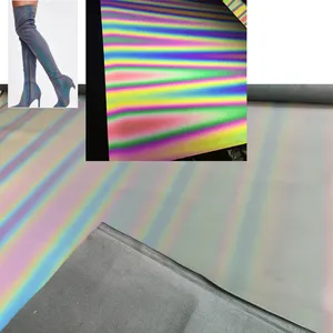 Moda alta visibilità luce arcobaleno iridescente imitazione cotone base riflettente in pelle sintetica pu per zaino borsa scarpe