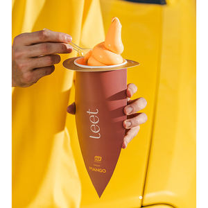 Custom Design New Unique Sorbetto Semifreddo Gelato Ice Cream <b>Paper</b> Cup with Special Conical Elongated Drip Guard Sleeve Wrap - Product Image 1