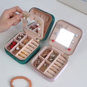 Boîte à bijoux miroir carré Portable avec doublure en velours de haute qualité bijoux collier anneau boucles d'oreilles clous d'oreille accessoires stockage - Product Image 2