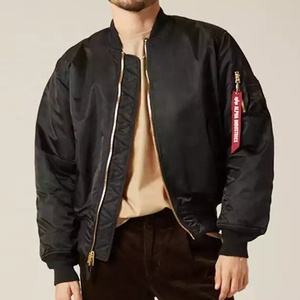 Pria Logo Kustom Bage Label Pribadi Ritsleting Penuh Letterman Universitas Kulit Nilon Poliester Penerbangan Satin Bomber Jaket untuk Pria - Product Image 1