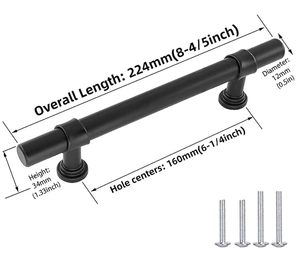 Pegangan pintu dapur, pintu dapur, Stainless Steel hitam Matt Modern T Bar, kenop tarik, pegangan dapur perangkat keras laci 2 "~ 12" - Product Image 2