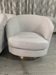 Fauteuil d'appoint pivotant moderne en tissu bouclé crème, dossier tonneau, base tambour dorée, pour salon, chambre, hall d'hôtel, mobilier de salon - Product Image 4