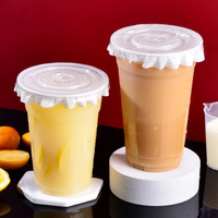 Tasse à thé au lait en plastique jetable pour animaux de compagnie avec couvercle transparent Emballage à emporter pour boissons froides Café Thé au citron Utilisation commerciale