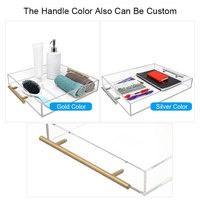 JAYI vente en gros, grand Rectangle, plateaux transparents en Lucite, plateau de service en acrylique Transparent avec poignées en or