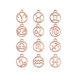 Pendentifs en acier inoxydable plaqué or creux avec 12 signes du zodiaque pour la fabrication de bijoux, vente en gros - Product Image 6