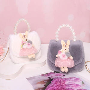 Sac à main en peluche princesse pour filles, nouvelle collection automne/hiver, avec perles, sac bandoulière mignon lapin pour petite fille, <span class=keywords><strong>petit</strong></span> sac isotherme pour primaire - Product Image 3