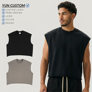<strong>Men</strong> Boxy Cropped Quick Dry Ribbed Cotton Custom Print Logo Crewneck Loose Sleeveless <strong>Sleeve</strong> T-shirts Sport Gym <strong>Vest</strong> - Product Image 1