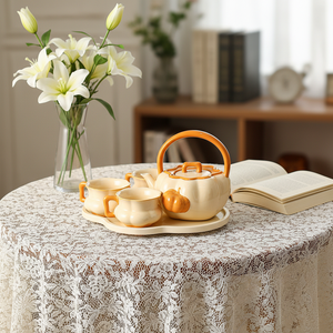 Ensemble <span class=keywords><strong>tasse</strong></span> et soucoupe en céramique colorée pour café et thé, style anglais et éthiopien, pour le thé de l'après-midi, motif citrouille fraîche - Product Image 2