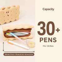 Étui à crayons en peluche mignon en forme de biscuit, grande capacité, pochette à stylos en forme de sandwich, sac de papeterie doux et kawaii pour filles et étudiants