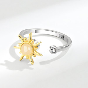 Wholesale Adjustable Anxiety Relief <b>Ring</b> Minimalist Stackable Copper Gold Plated Rotating <b>Sunflower</b> Jewelry For Women - Product Image 5