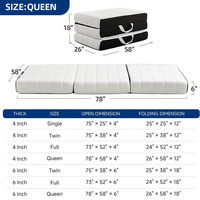 Matelas pliable en mousse à mémoire de forme, taille Queen, 6 pouces, lit d'appoint pliable avec poignée de transport pour un déplacement et un rangement faciles