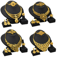 Joyería de Moda Nupcial para Mujer Árabe, Collar, Pulsera, Aretes y Anillos Chapados en Oro de 24K de Alta Calidad, Estilo Dubái
