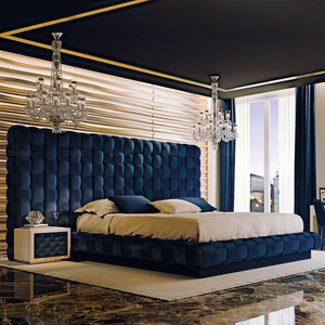 หัวเตียงขนาดใหญ่ Ali Rich สีน้ำเงิน ผ้ากำมะหยี่ โครงเตียงแบบสานตะกร้า  รุ่น CC-BED-05-ALI  เตียงกำมะหยี่แบบ Tuft รุ่น CC-BED-05- - Product Image 4