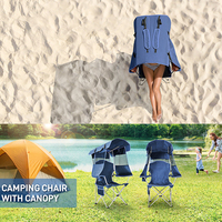 Chaise pliante en acier au carbone avec auvent pare-soleil, chaise longue de plage portable pour l'extérieur