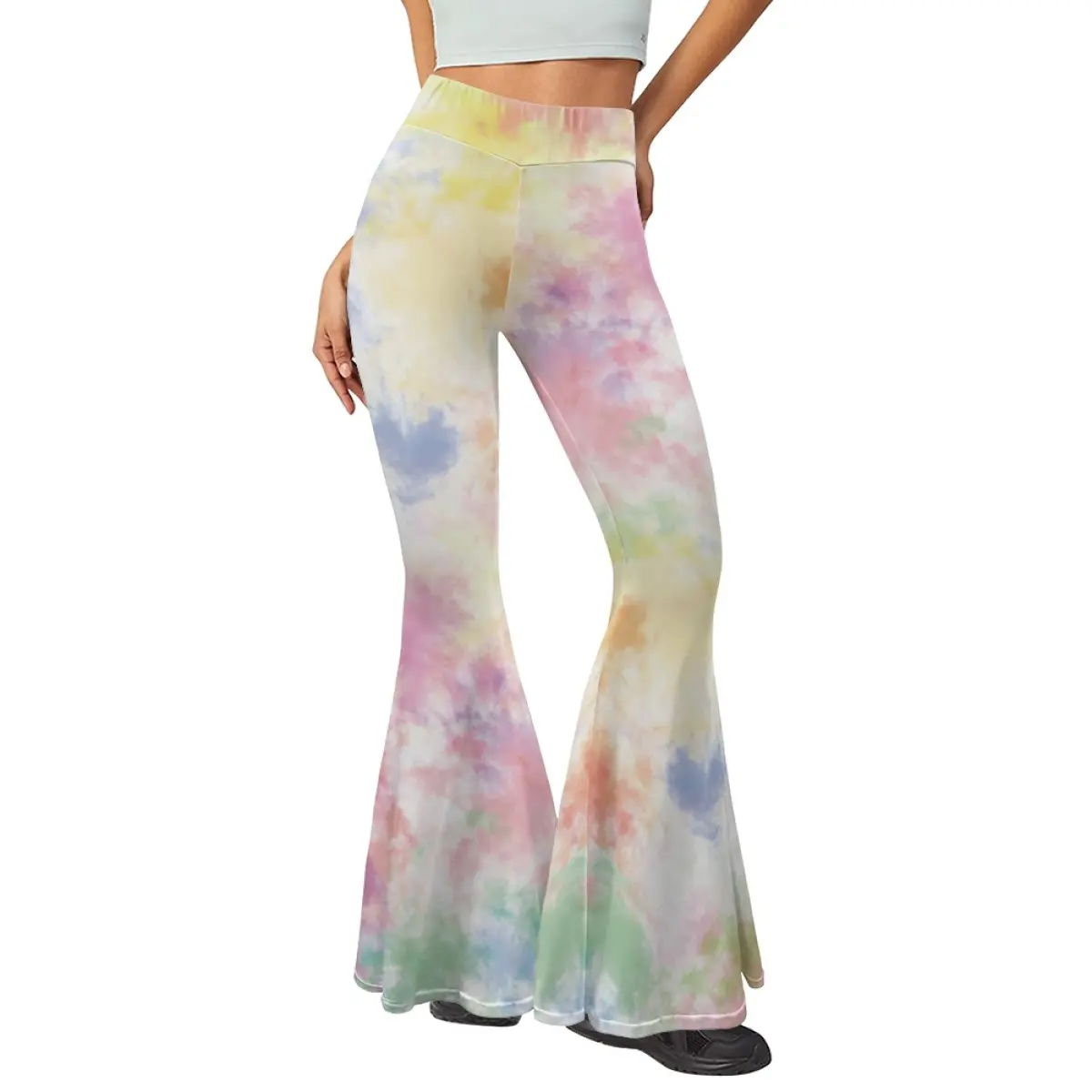 Custom Elegante Colorido Tie-Dye Imprimir Flared Yoga Pants Fitness Yoga Butt Lift Leggings Cintura Alta Flare Yoga Pants Para As Mulheres