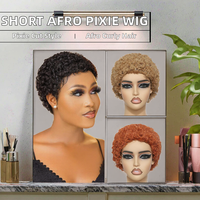 Perruque courte bouclée coupe pixie en cheveux naturels pour femmes noires, perruque courte en cheveux naturels sans colle, perruque sans dentelle à couches