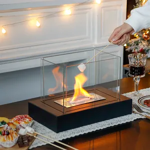 Cheminée de table de Noël au design classique Foyer rectangulaire en métal Table basse Bar Mini cheminée décorative