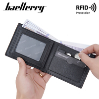 Dompet Pria Baellerry 2024, Dompet Lipat RFID untuk Perjalanan, Multi-Kartu, Kulit Embos, Panjang Pendek, Kulit PU, Carteira Masculina