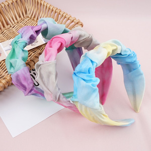 Bandeau croisé à nœud tie-dye dégradé pour femme, élastique et décontracté, avec nœud décoratif, en tissu multicolore - Product Image 4