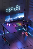 Bureau de jeu PC ergonomique AOR ESPORTS moderne avec structure en métal et surface en bois, éclairage RGB, texture fibre de carbone, grade P2