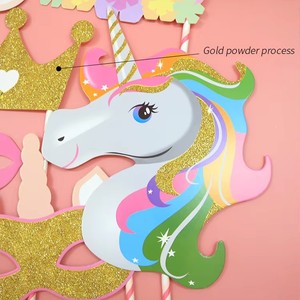 Accessoires de fête sur le thème de la <span class=keywords><strong>licorne</strong></span>, ensemble d'accessoires photo <span class=keywords><strong>licorne</strong></span>, sac OPP, décoration de fête, fournitures pour événements CMYK - Product Image 5
