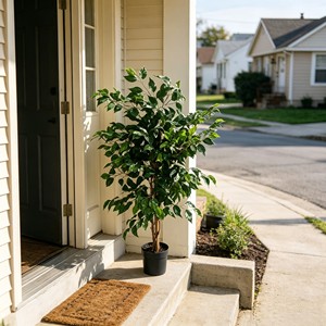 Plantas Artificiales de Ficus Pandurata de Plástico Verde - Ecológicas y de Alta Simulación para Uso en Interiores/Exteriores, Navidad, Año Nuevo - Product Image 4