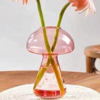 Vase en verre hydroponique en forme de champignon jaune bleu rose le plus populaire pour la décoration de table