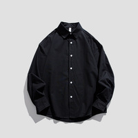 Kemeja Pria 100% Katun Polos Kancing Depan Lengan Panjang Longgar Kerah Runcing Kasual Mendukung Logo Kustom untuk Pemakaian Sehari-hari