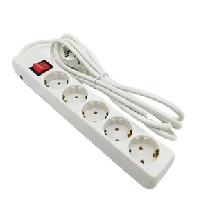 Safty 5 Outlets European Plug with Overload Protection Extension Electric Socket 16A/220V Power Strip